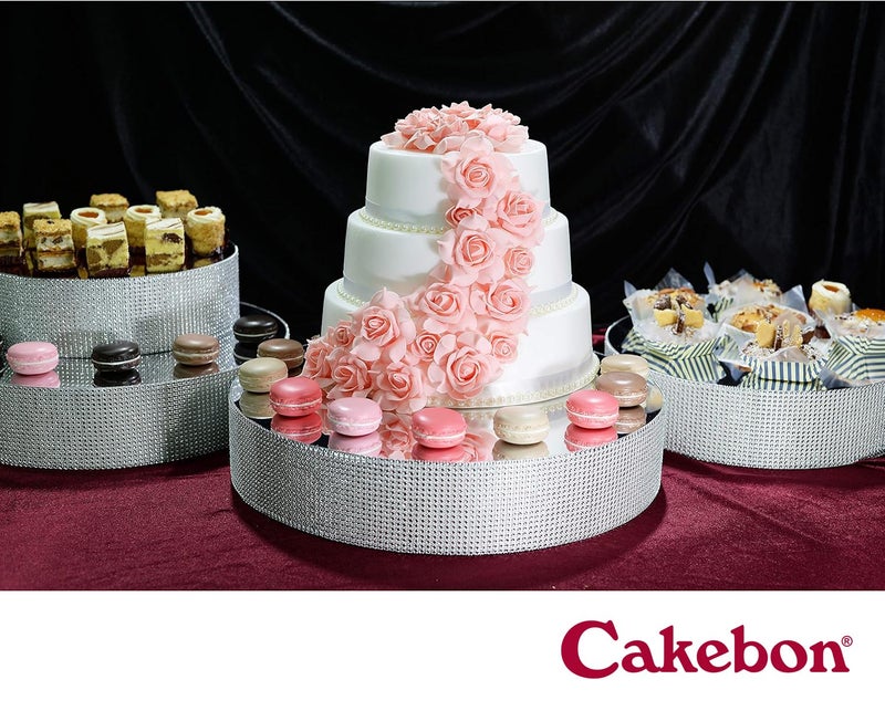 Cakebon Cake Stands - 12" Silver with Faux Rhinestones for Cakes and Pastries - Lightweight Polystyrene Foam for Party, Sturdy Wedding Cake Stand - Image 5